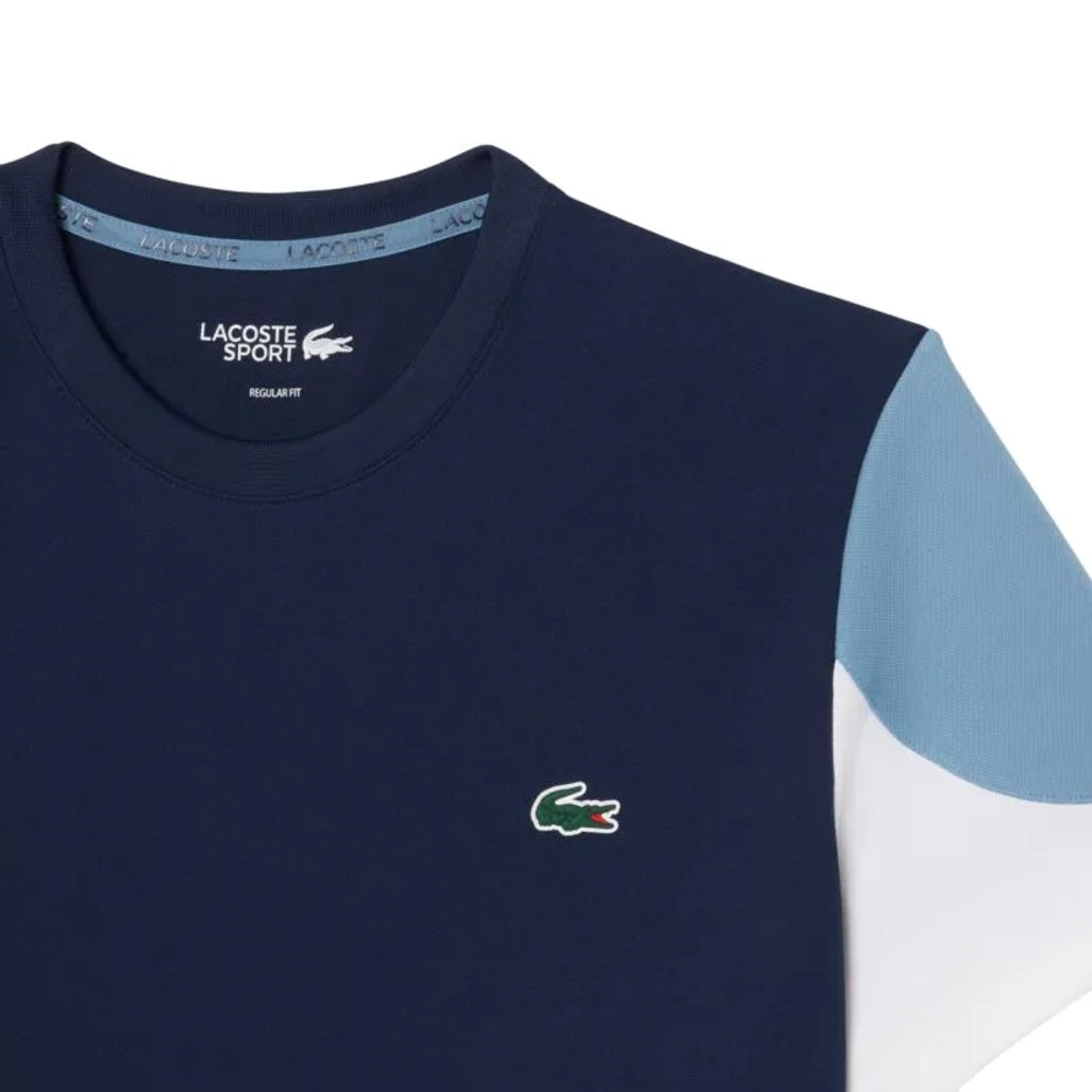 Мужская теннисная футболка Lacoste Sport Printed Colour-Block - navy blue/blue/white
