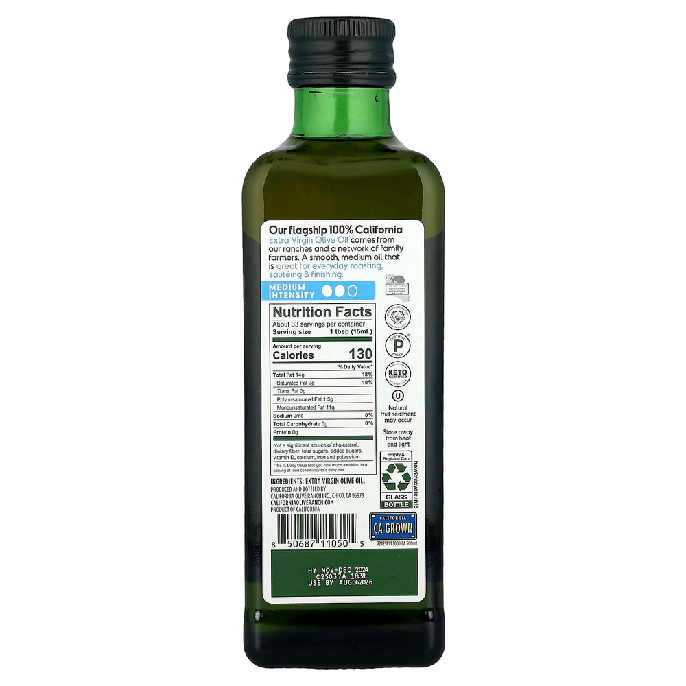 California Olive Ranch, 100% California, оливковое масло холодного отжима, 500 мл (16,9 жидк. Унции)
