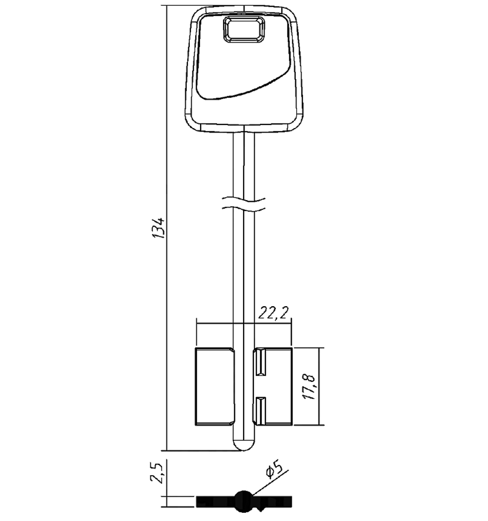 Заготовка сувальдного ключа 10682 APS4DP (синий)
