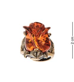 AM-2491 Кольцо «Розочка бутон» (латунь, янтарь)