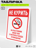 Табличка для частной территории "Не курить на расстоянии менее 15 м", на дом, для участка, организаций и частных территорий, предупреждающая, 40х30 см, Silver Plane x Айдентика Технолоджи