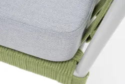 "Диего" кресло плетеное из роупа, каркас алюминий светло-серый (RAL7035) муар, роуп салатовый меланж круглый, ткань светло-серая