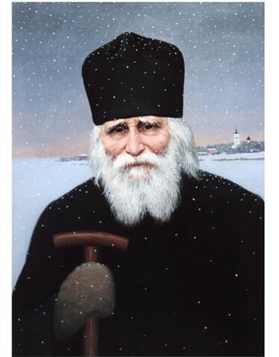 Портрет старца Николая Гурьянова зимний на дереве на левкасе