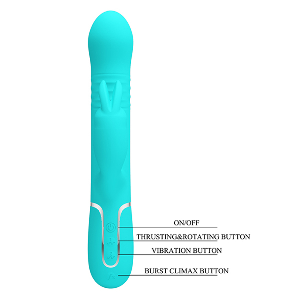 Мятный вибратор-кролик 22,6см с ротацией бусин и возвратно-поступательными движениями Pretty Love Coale BW-500013-1