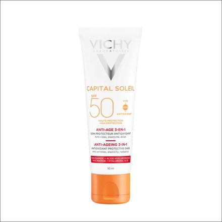 Vichy Capital Soleil Anti-Aging 3-in-1 Солнцезащитный антивозрастной крем с антиоксидантами SPF 50, 50 мл