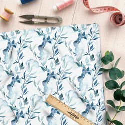 Ткань ниагара синевато-голубые листья