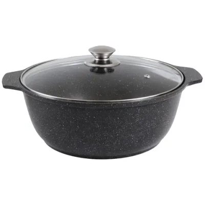 Кастрюля-жаровня 3л «Мраморная»(темный мрамор) со стеклянной крышкой жмт32а