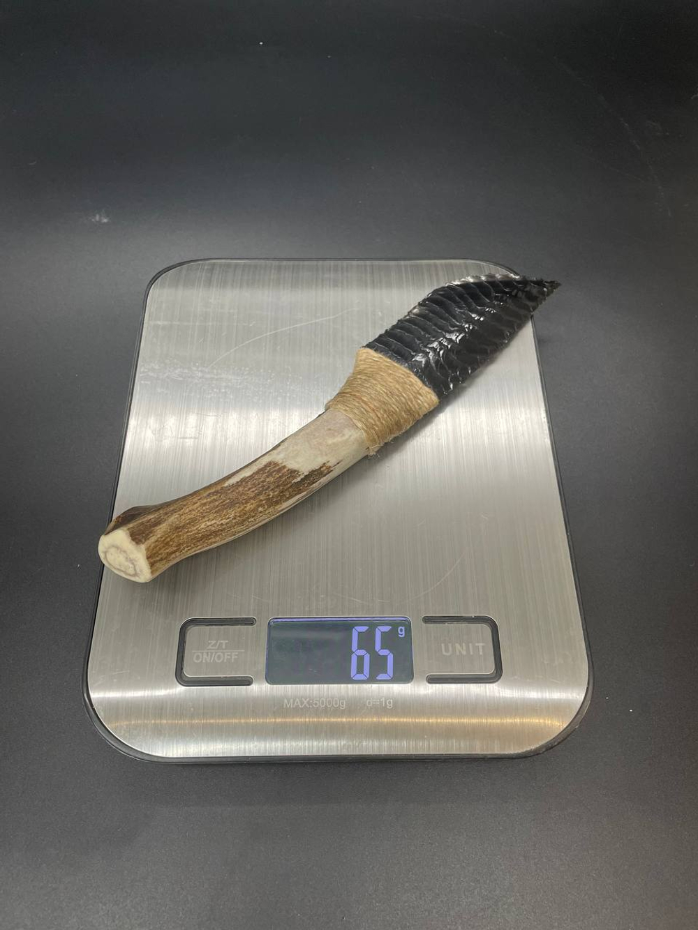 Обсидиановый нож с рукоятью из рога оленя 18 см