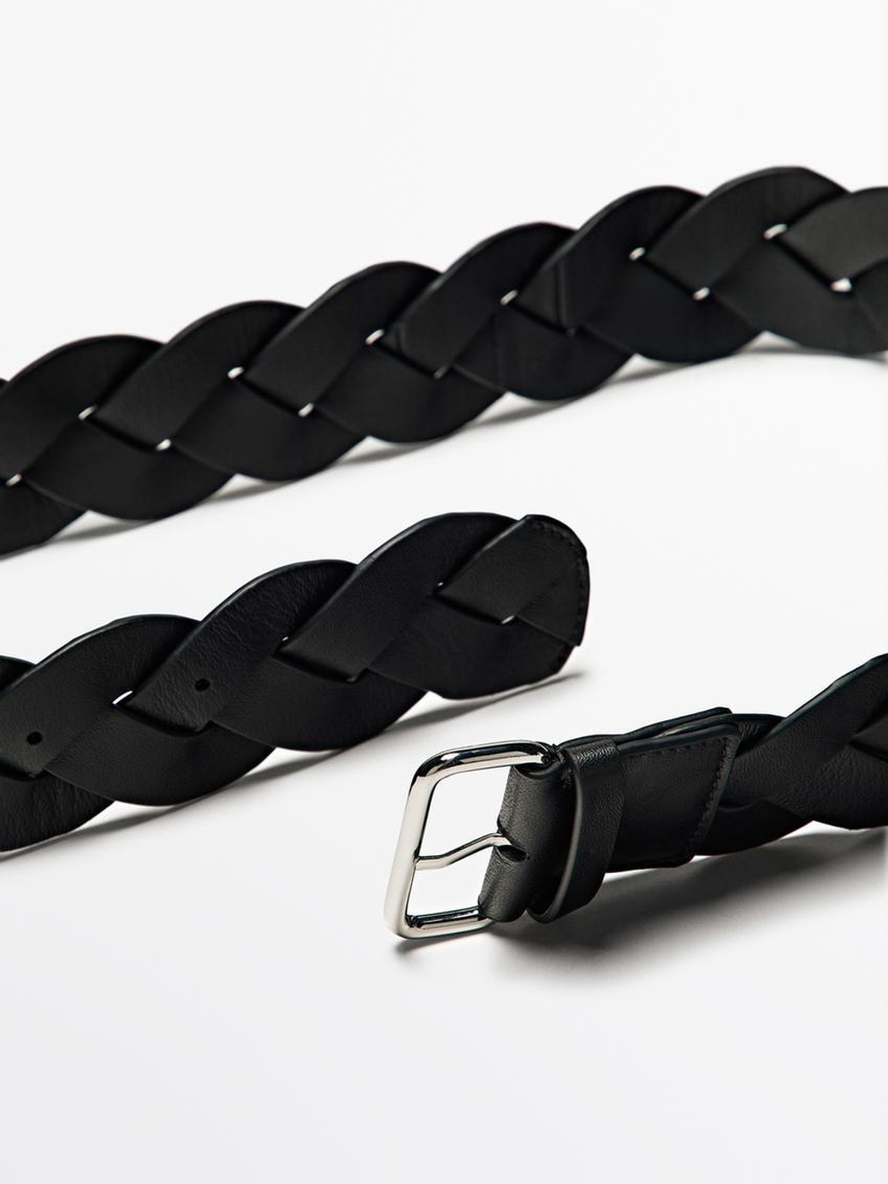 Massimo Dutti Плетеный ремень из кожи наппа, черный
