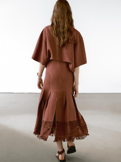 Massimo Dutti Топ свободного кроя с вышивкой, черепичный