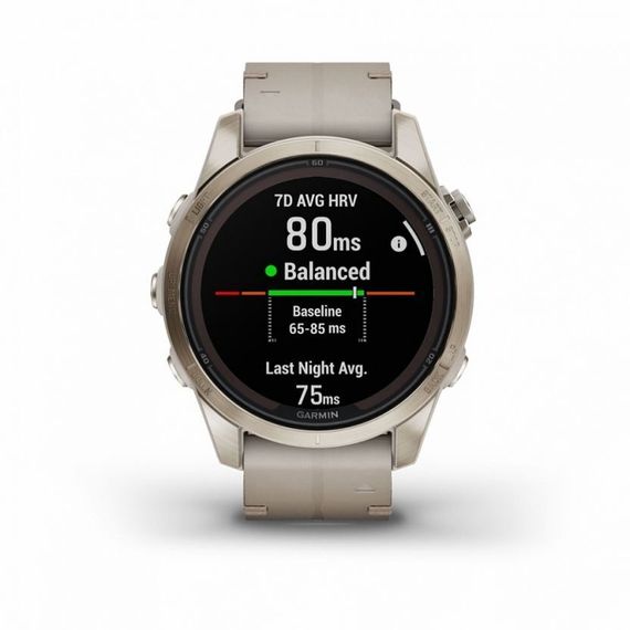 Garmin Fenix 7S Pro Sapphire Solar – золотистый корпус, ремешок цвета известняка