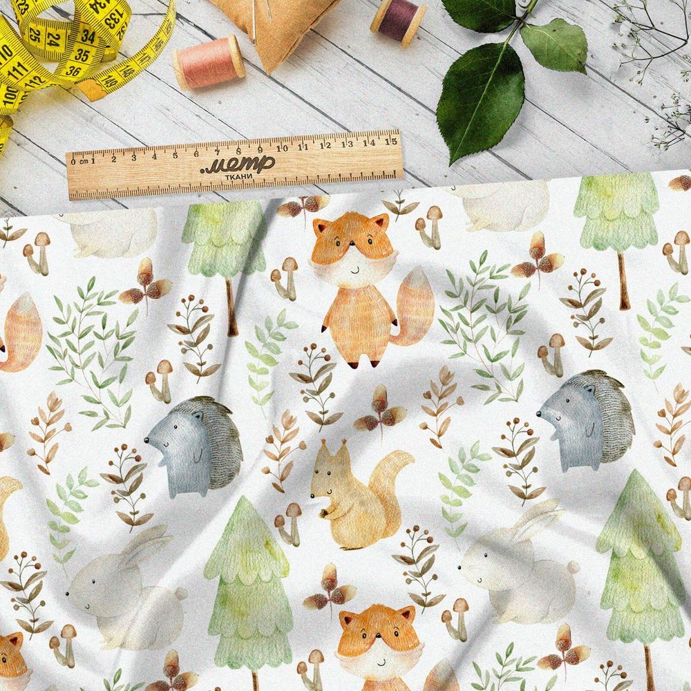 Ткань дюспо акварельные лесные зверята