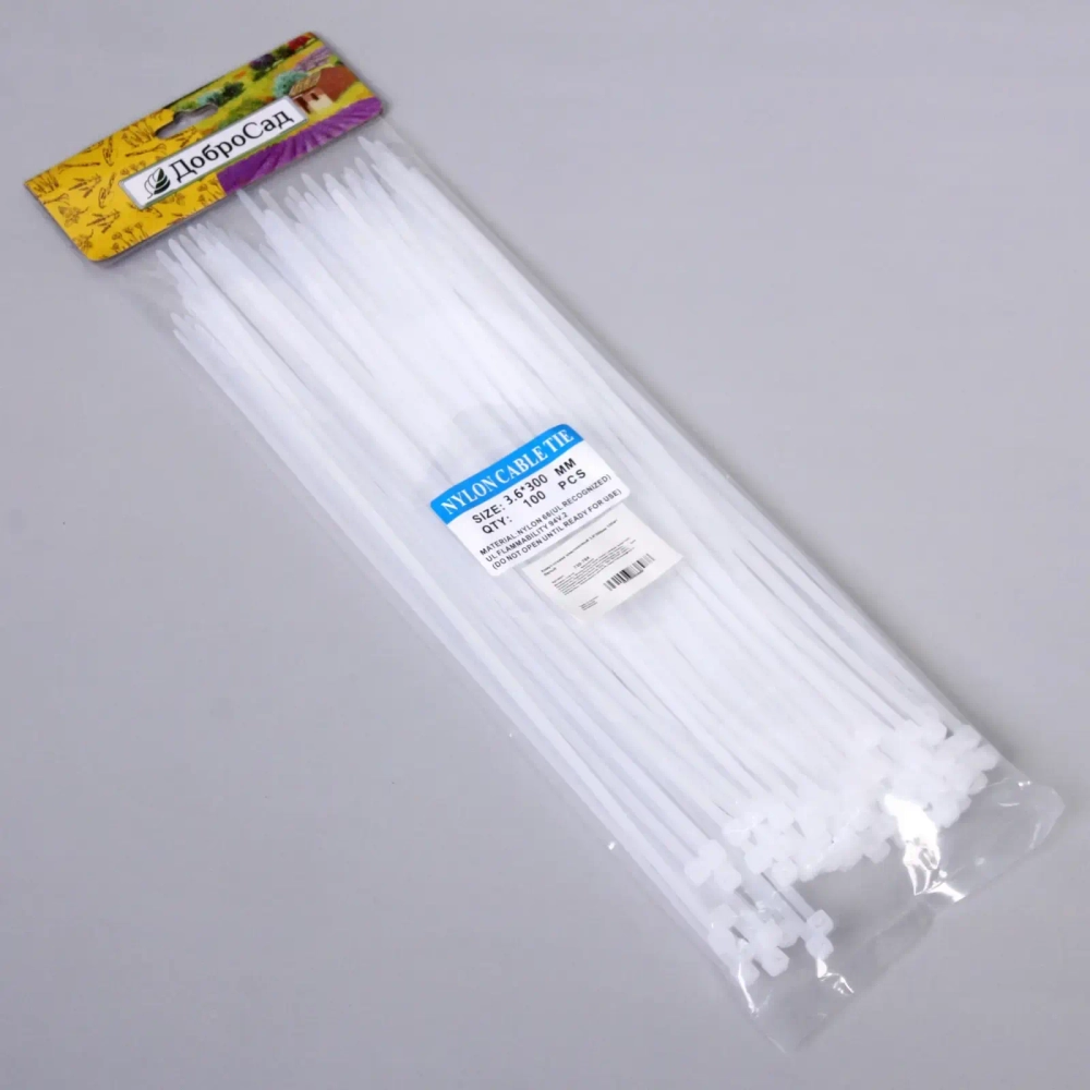 Хомут-стяжка пластиковый 3,6*300мм 100шт белый