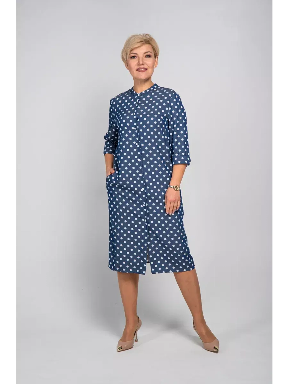 Платье рубашка повседневное офисное в горох