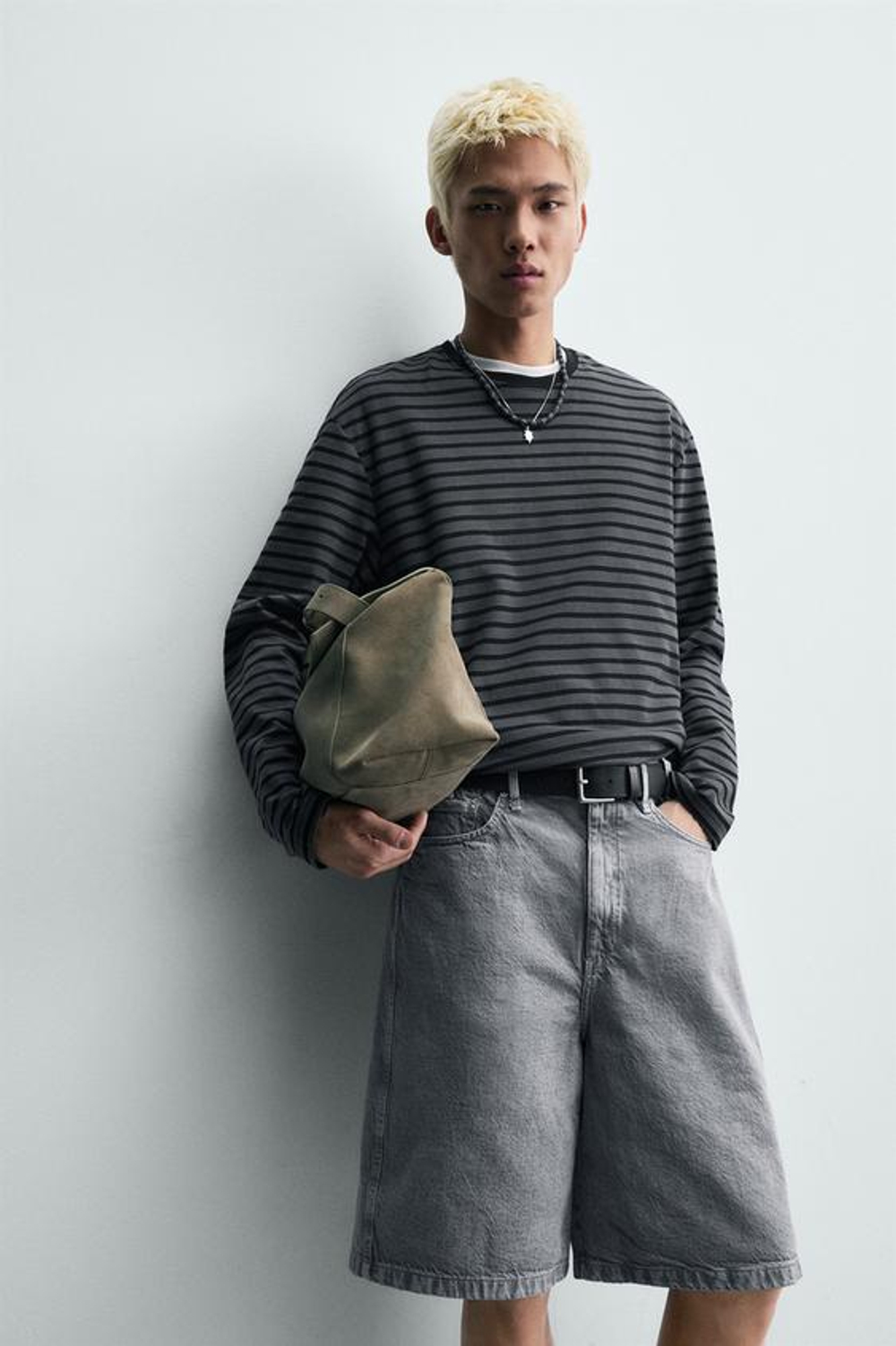 ZARA ШОРТЫ BAGGY FIT, ЛИНЯЛЫЙ СИНИЙ