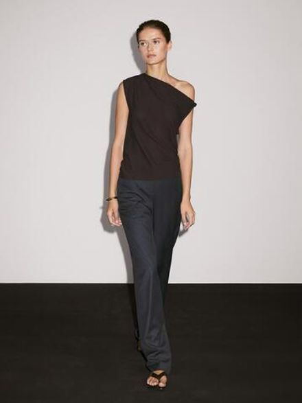 Massimo Dutti Топ асимметричного кроя с узлом, коричневый