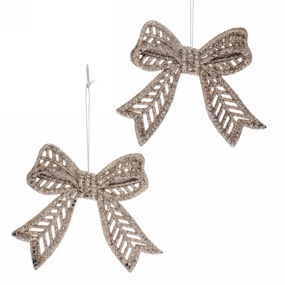 Подвески в блёсках «Сказочные бантики» 9*11 см (набор 2 шт), Шампань