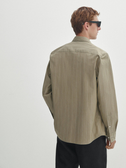 Massimo Dutti Рубашка из поплина в тонкую полоску, зеленый