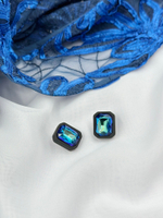 Серьги сине-зеленые кристаллы в прямоугольной черной рамке