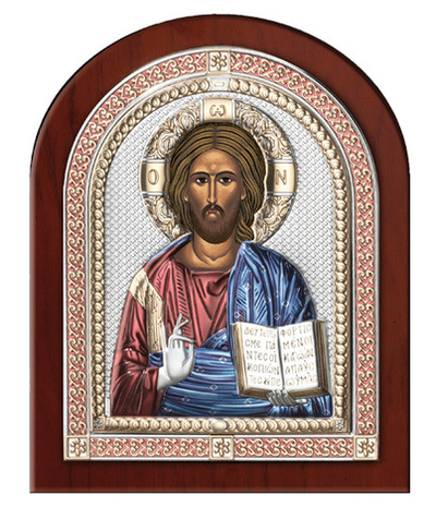 Серебряная икона Иисуса Христа Спасителя в рамке