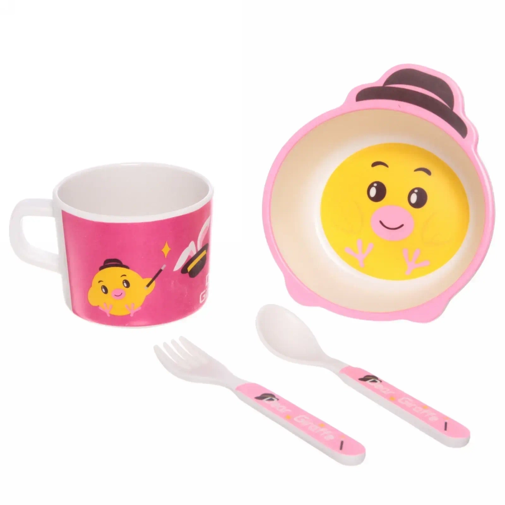 Набор детской посуды из бамбука 5 предметов «Весёлый динозаврик»