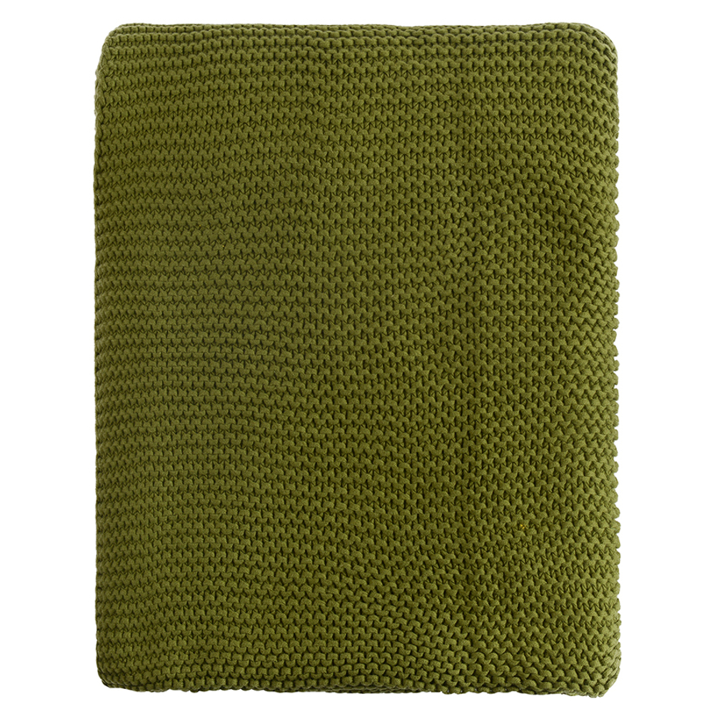 Плед из хлопка жемчужной вязки оливкового цвета из коллекции essential, 130х180 см