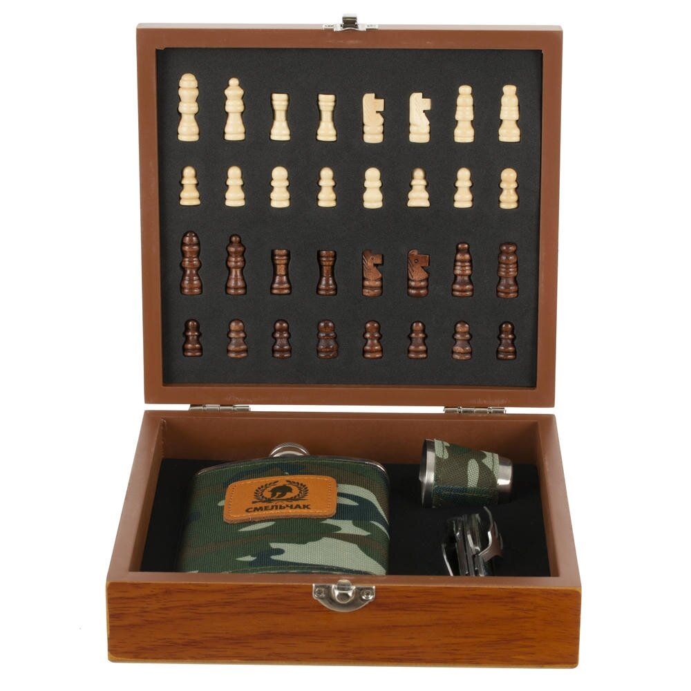 GAEM Набор подарочный (фляжка 220 мл, шахматы, мультитул, стопка 30 мл), L20 W18,5 H6 см