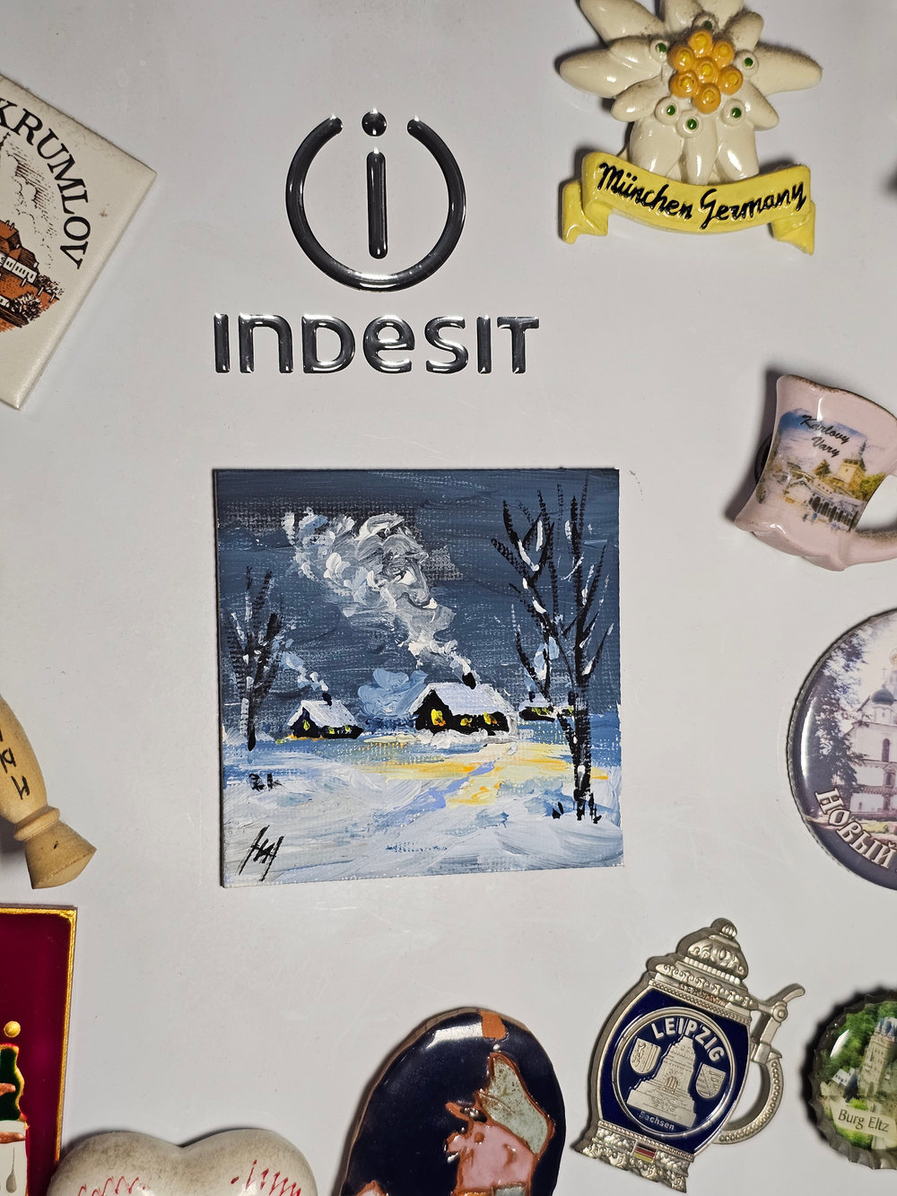 Магнит на холодильник с авторской росписью "Предновогоднне"