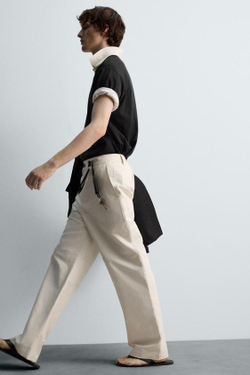 ZARA БРЮКИ REGULAR FIT С КАРМАНАМИ, ЖЕЛТОВАТО-БЕЛЫЙ