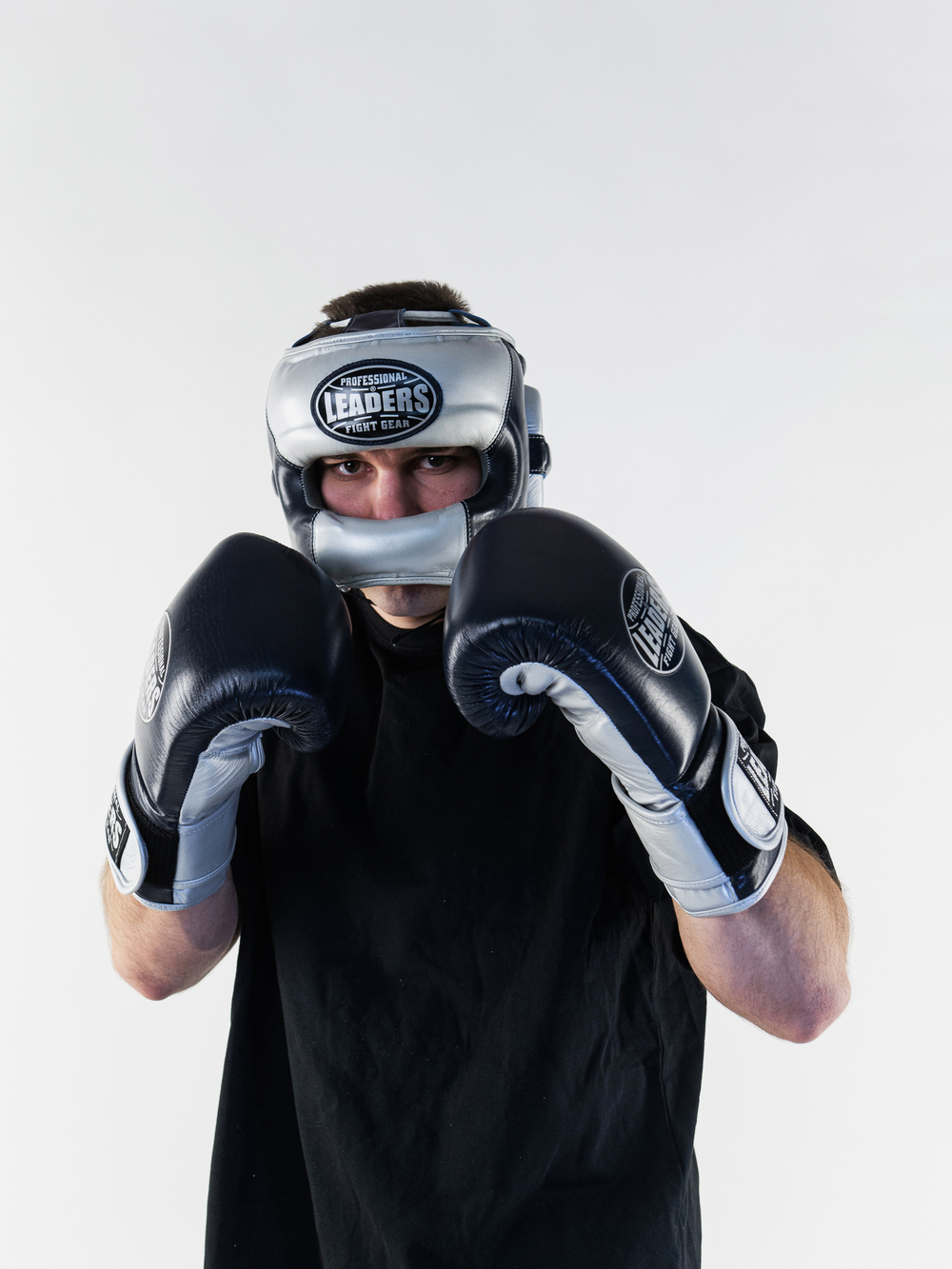 Шлем боксерский LEADERS LS ULTRA с бамперной защитой BL/SIL  кожа, синий тёмный/серебристый