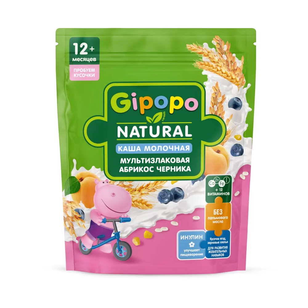Каша сухая молочная Gipopo Мультизлаковая абрикос и черника, 200 г