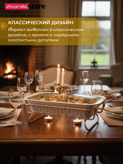 Мармит керамический 1,3 л. прямоугольный Kamille KM 6416