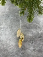 Набор стеклянных украшений Гроздь Шишек, 3 шт., 6 см., золото, жемчужный, Christmas DeLuxe (89876)