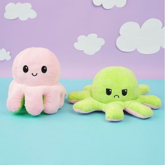 Мягкая игрушка-перевертыш "Осьминожек" розовый-салатовый, 30см