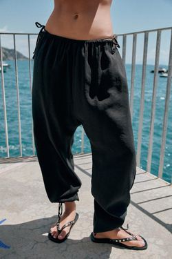 ZARA БРЮКИ BAGGY С ЛЕНТАМИ, ЧЕРНЫЙ