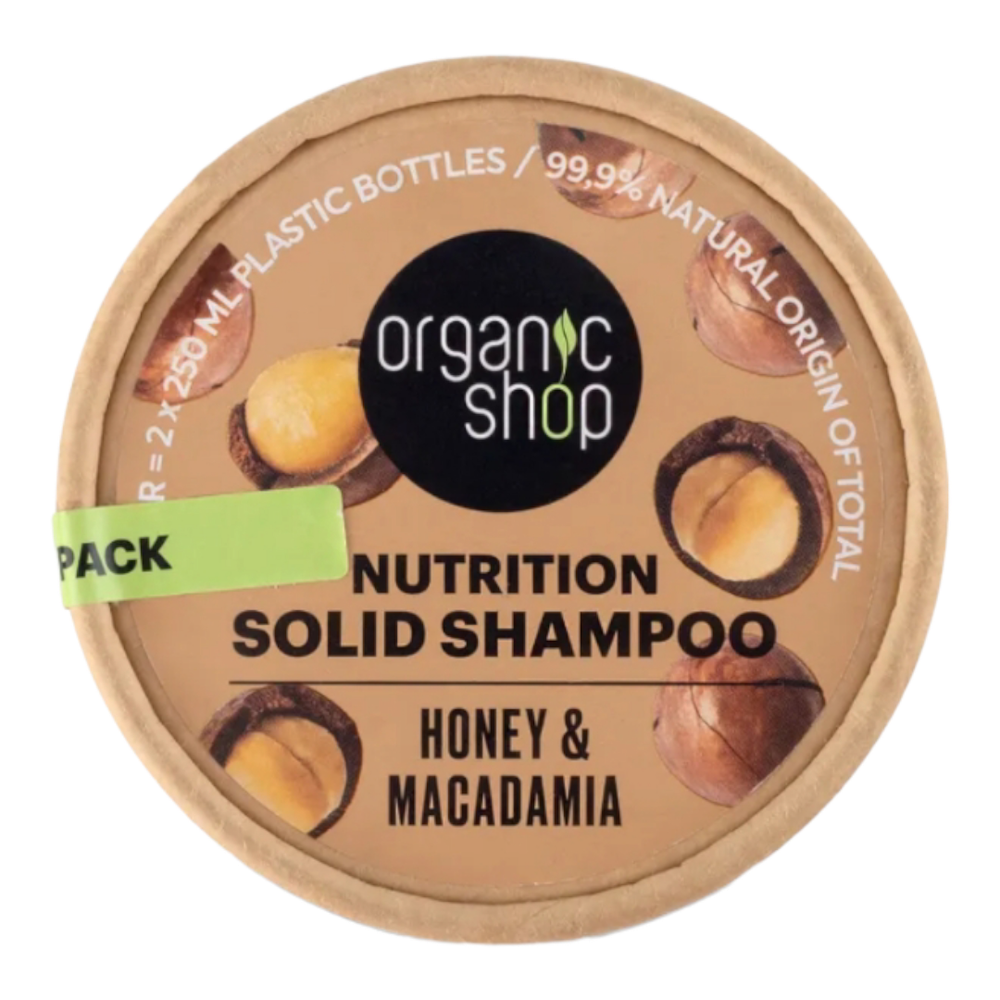 Твердый питательный шампунь для волос "МЕД И МАКАДАМИЯ", 60мл (Organic Shop)
