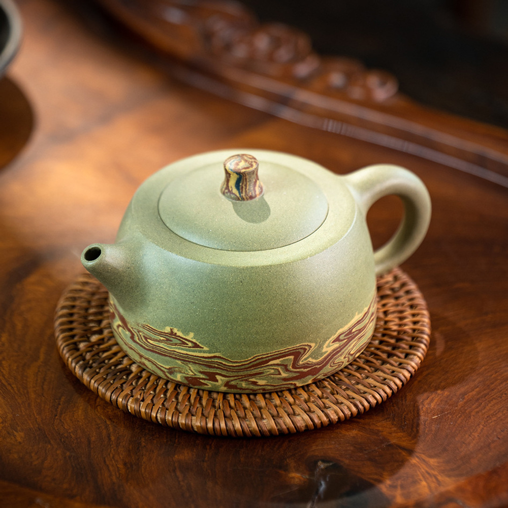 316032 Чайник ИСИН "ЦЗИНЛАНЬ" (Колодец) 180мл, глина зеленый