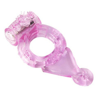 Розовое эрекционное виброкольцо 2см с хвостиком ToyFa Basic 818038-3