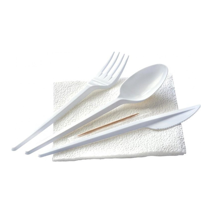Комплект 5 (ложка, вилка, нож, зубочистка, салфетка), белый