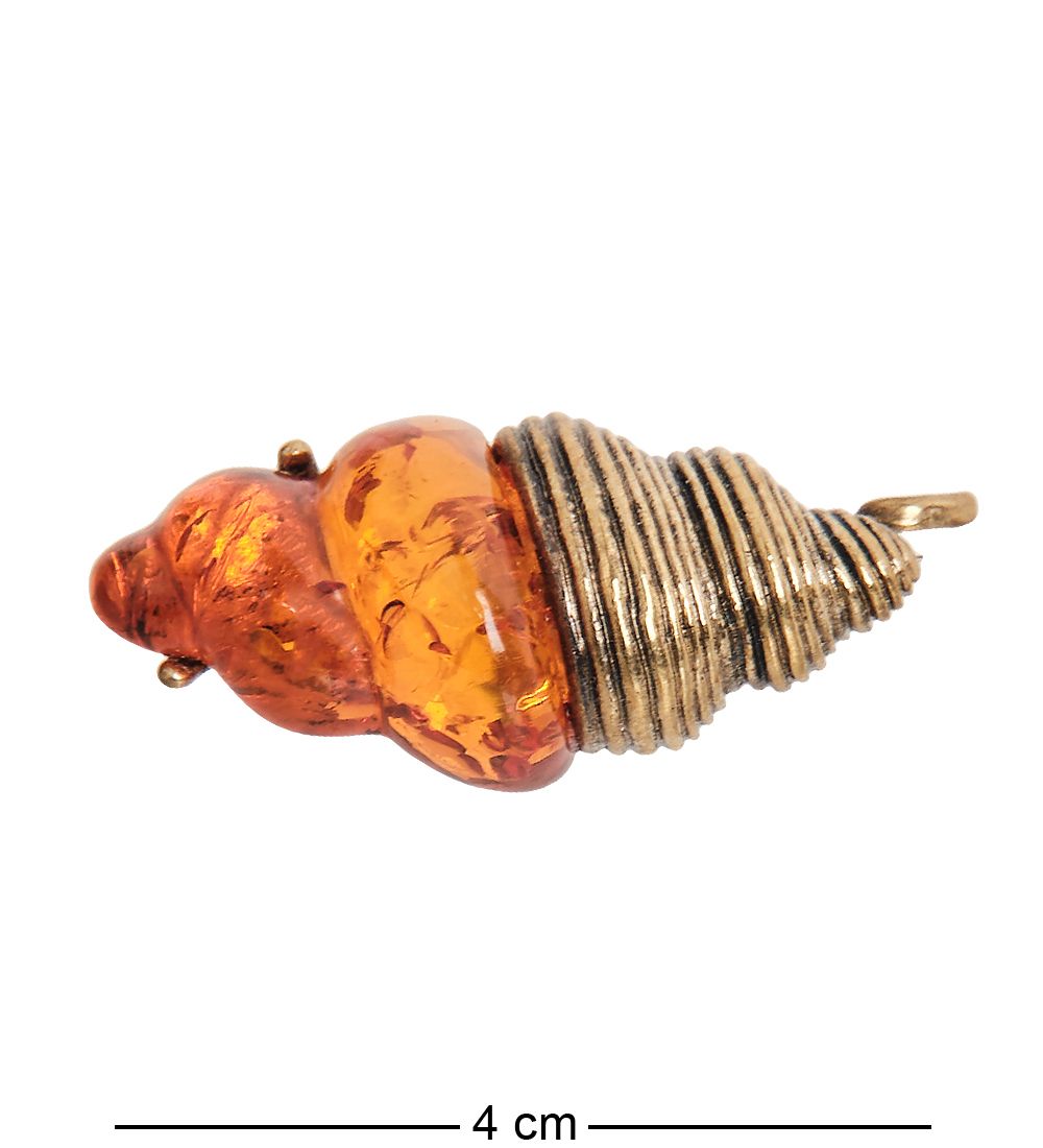 AM-2380 Брошь «Ракушка» (латунь, янтарь)