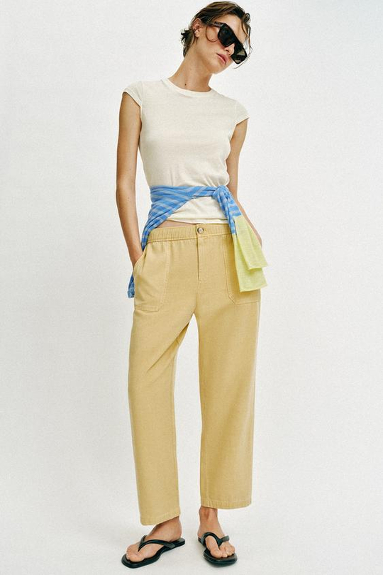 ZARA УКОРОЧЕННЫЕ БРЮКИ ПРЯМОГО КРОЯ, МЯГКИЙ ЖЕЛТЫЙ