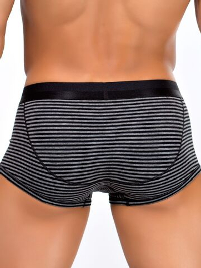 Мужские хлопковые трусы-боксеры в полоску (Размер: XL) (Цвет: черный с серым)
