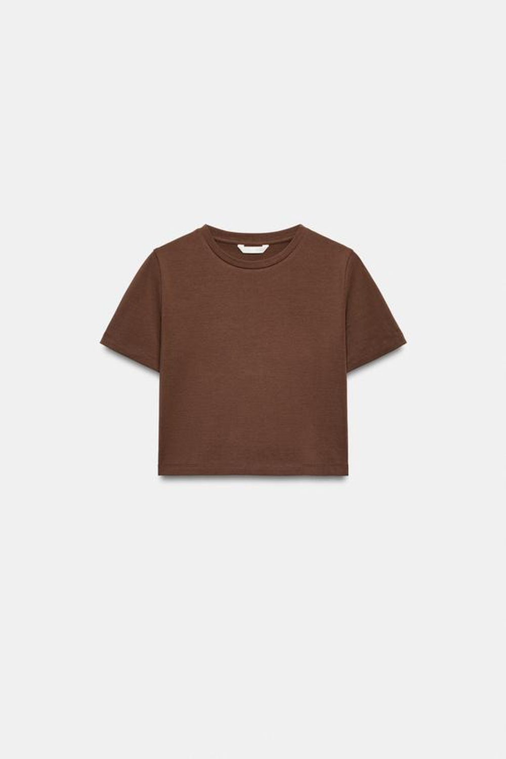 ZARA УКОРОЧЕННАЯ ФУТБОЛКА ИЗ ЭЛАСТИЧНОЙ ТКАНИ, СВЕТЛО-КОРИЧНЕВЫЙ