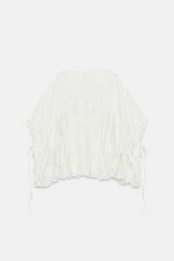 ZARA ФАКТУРНЫЙ ТОП С РУКАВАМИ-НАКИДКАМИ, БЕЛЫЙ