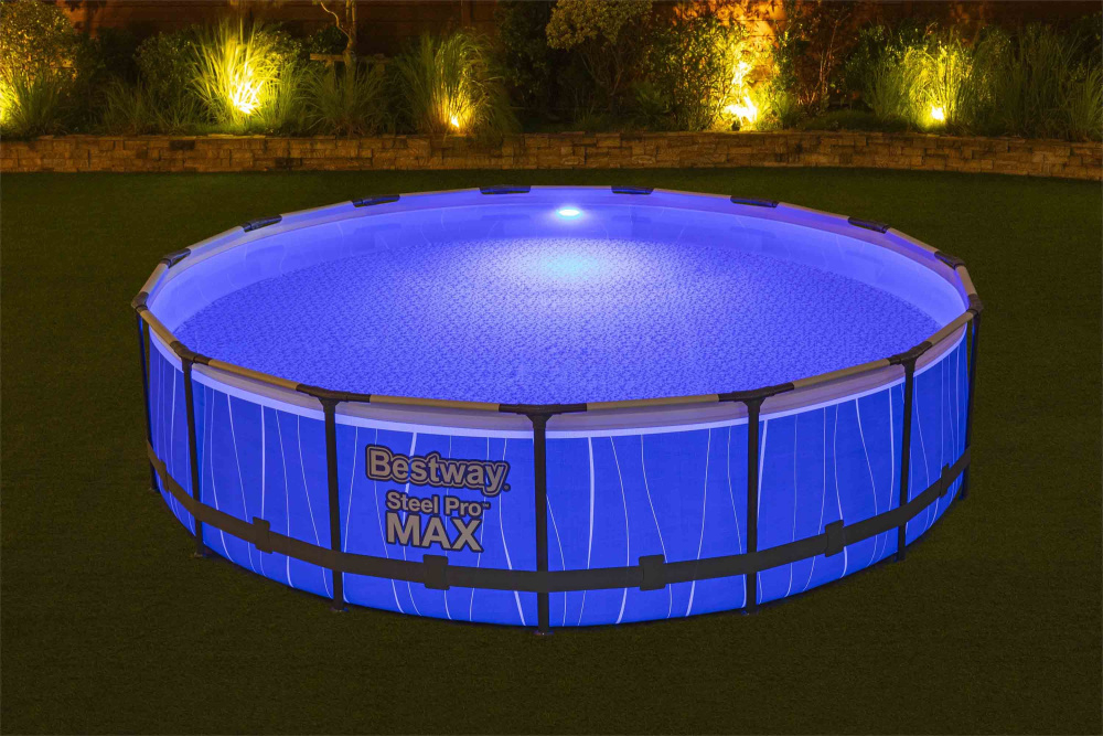 Каркасный бассейн Bestway 457х107 см со светодиодной подсветкой + фильтр-насос 3028 л/ч, лестница, пульт, тент (561GD BW)