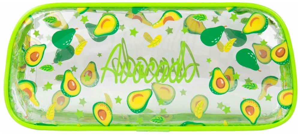 Пенал-косметичка BRAUBERG LUCENT на молнии, прозрачный, "Avocado", 21х5х9 см, 270054