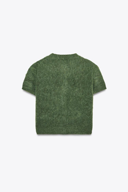 ZARА КАРДИГАН ИЗ ПРЯЖИ С КОРОТКИМИ РУКАВАМИ, БУТЫЛОЧНО-ЗЕЛЕНЫЙ