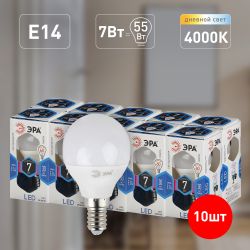 Лампа светодиодная ЭРА STD LED P45-7W-840-E14 7Вт шар нейтральный белый свет Е14 | Лампы cветодиодные Шар (G/P)