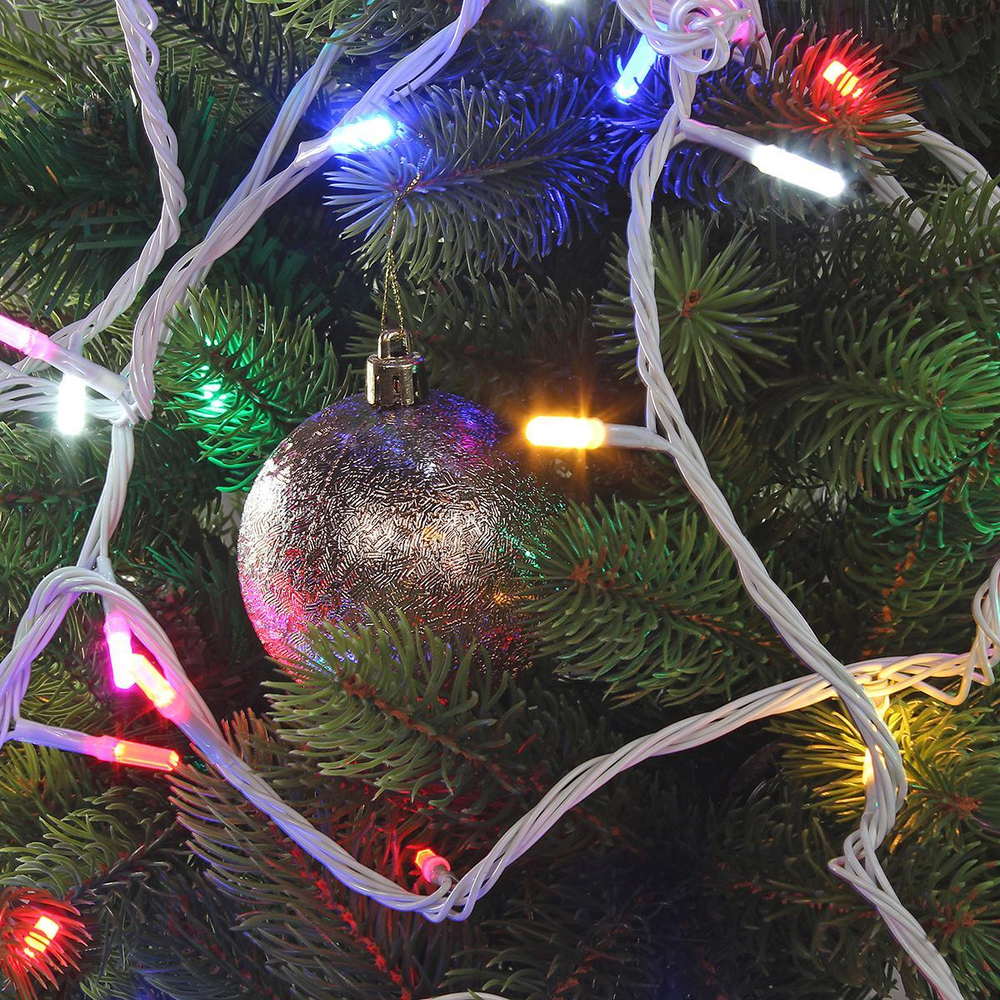 Электрогирлянда LED цветная 100 ламп, 9 м, 4 р.м, белый провод, в конце розетка кор