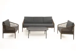 "Канны" лаунж-зона 5-местная из роупа со столом "Верона" (серый гранит), каркас алюминиевый коричневый, роуп коричневый
